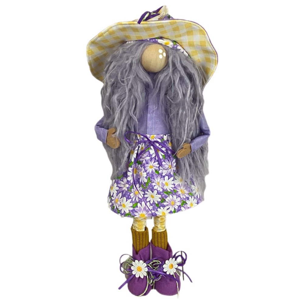 Handmade Girl Gnome Daisy Print Lavender Faux Fur Gingham Spring Cottagecore